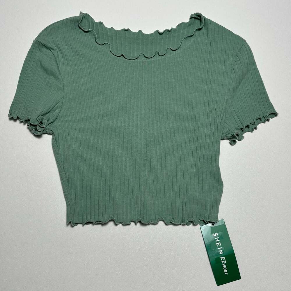 Shein Ezwear Lettuce Trim Ribbed Crop Top Green